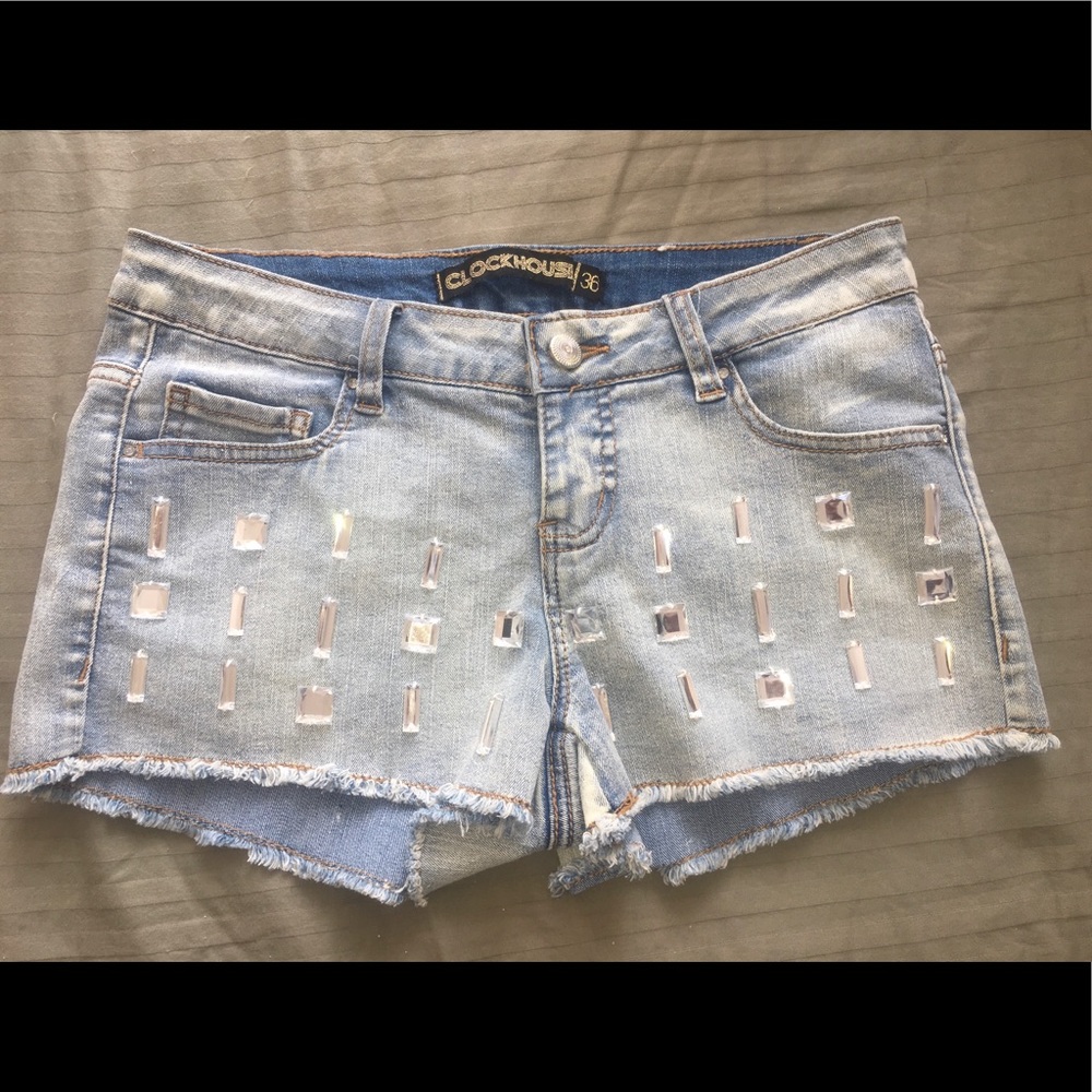 Clockhouse Crystal embellished denim shorts sz 36
